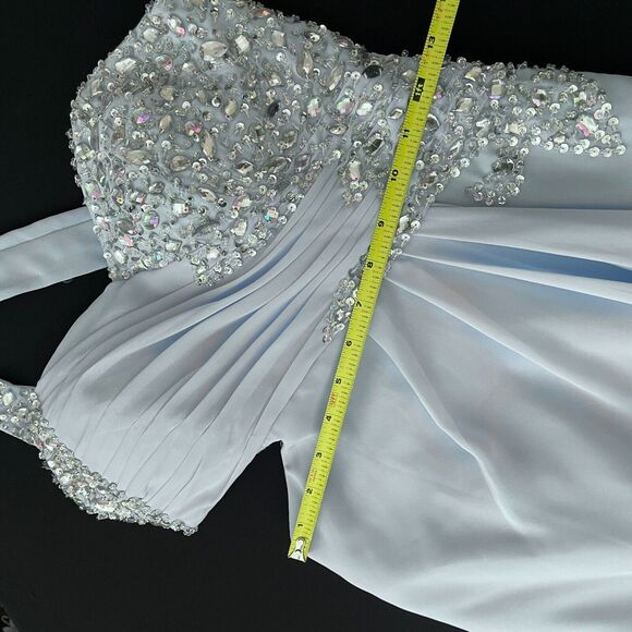 JJ's House prom gown one-shoulder chiffon beading sequin split-front cut-out wai - Picture 10 of 16